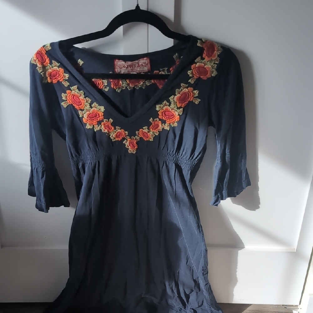 Embroidered Navy Midi Dress
